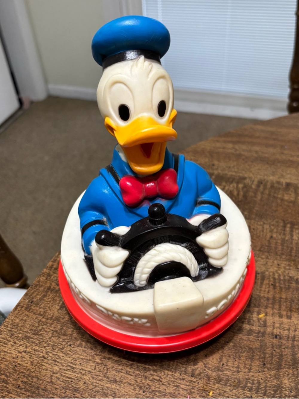 Vintage Donald Duck Plastic Figure with Red Base